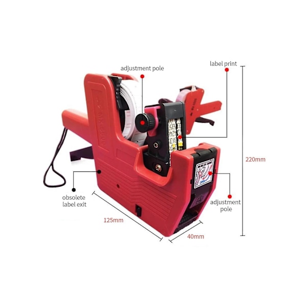 Prislappmaskin med 8 siffror, Handhållen Prislappmaskin, Datumstämpel, Prismärkning med 10 st Prislappar för Kontor, Butik, Livsmedelsbutik, Organisation