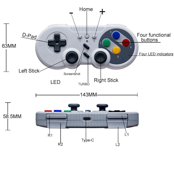 Trådløs Gamepad-kontroller for Nintendo Switch PC Dual Moto