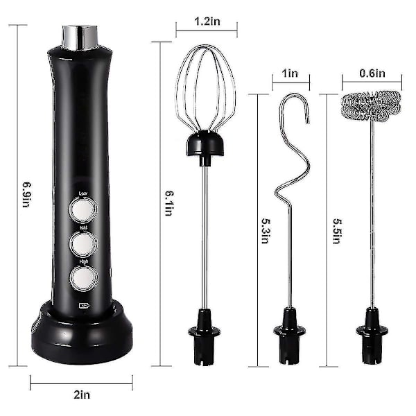 Mælkeskummer Håndholdt, 3-trins USB Opladbar Elektrisk Pisk, Mini Skum Apparat, Med 3 Rustfrie Pisker Perfekt Til Bulletproof Kaffe, Lattes, Cappuccino black