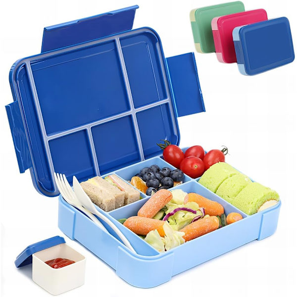 Bento Lunch Box 1330ML, Barnens Lunchlåda Bentolådor med 6 Fack Bestick, Läckagesäker Lunchlåda Mellanmålslådor för Barn Vuxna