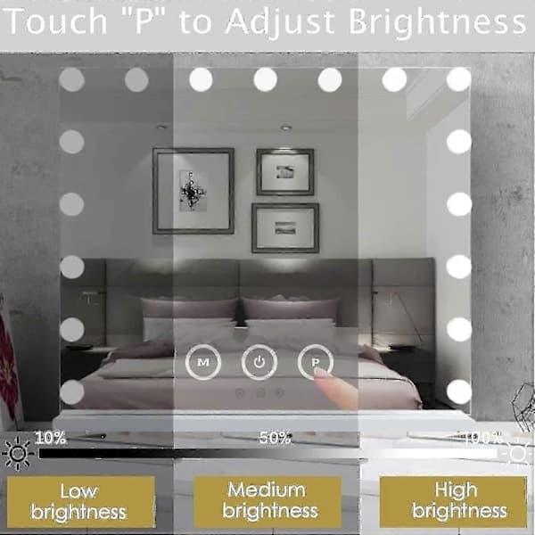 3 Farvelys & 6 Dæmpbare LED-lys, USB-ladeport til 70 X 55 Cm Hollywood Makeup Spejl 6-pak 6-pack