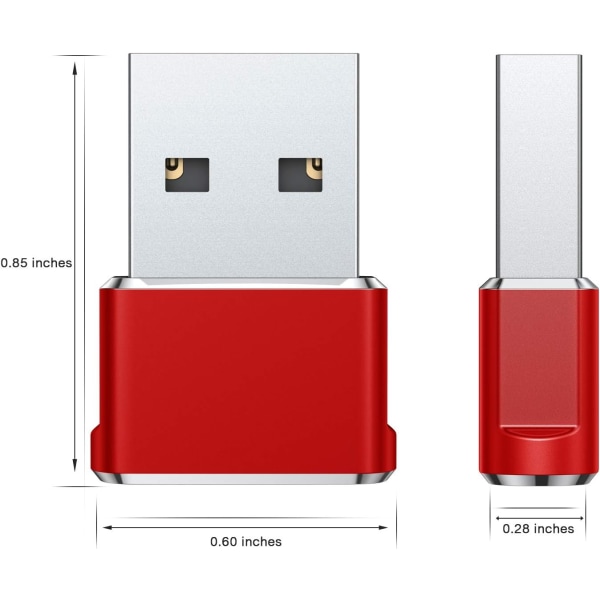 USB till USB C-adapter 3-pack, Typ C hona till USB A hane laddningskabelkonverter för Apple iWatch 8 7 SE, MacBook, iPhone 12 13 14 15 Max Plus Pro, Airpods red