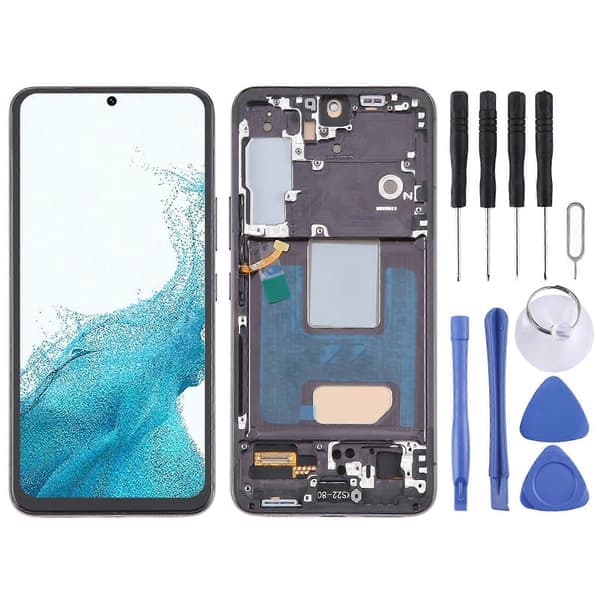 Til Samsung Galaxy S22 5G SM-S901B EU-version TFT LCD-skærm Digitizer Komplet samling med ramme (sort) Sort