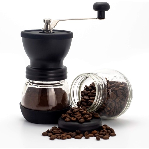 Håndkvern for kaffe, manuell, justerbar grovhet, keramisk kvern - Kaffebeankvern - Bærbar kaffekvern - Kompakt design for hjemmet, kontoret
