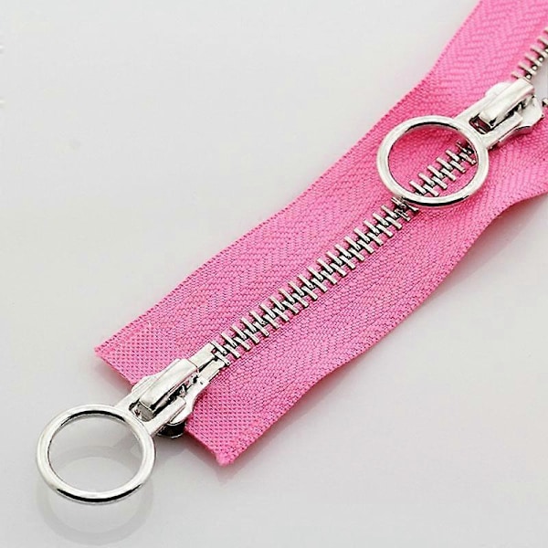 5# 70/90cm Metallivetoketju, jossa kaksoisliukuri ja pyöreä rengas DIY-ompeluun pink 70cm