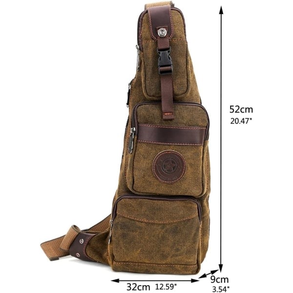 Lerret Sling Bag Ryggsekk Skulderbryst Pakke for Menn Kvinner Reise Utendørs Business Laptop Sykling Jakt Fotturer Camping Ryggsekk Dagstursekk #39brown(canvas)