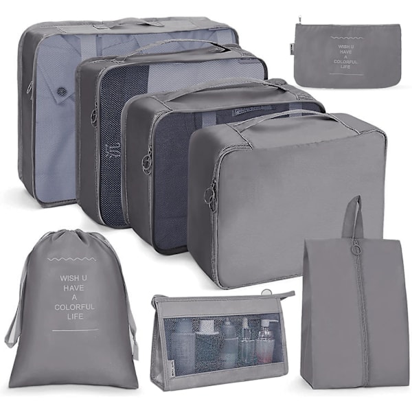 8 stk. Rejseorganisatorposer, Bagagepakkeposer med Sko Opbevaringsposer, Mesh Makeupposer gray