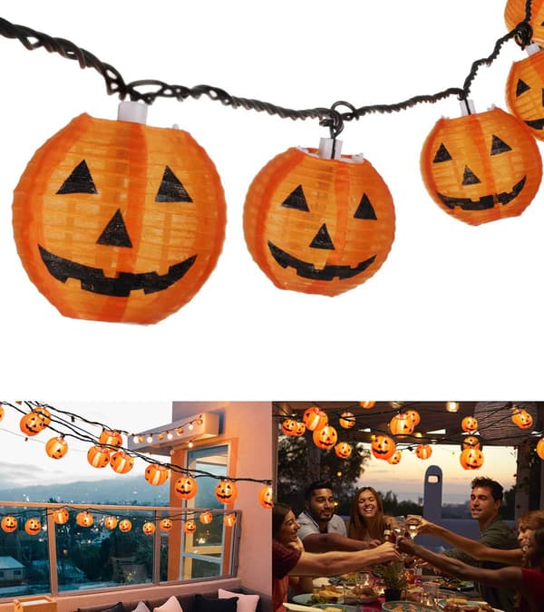 Jack O'Lantern Lyslenker, Pluggbare Gresskar Lyslenker, 20 Orange Lanterner, 9.83 Fot