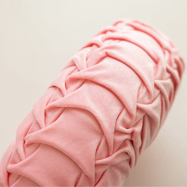 Rund plissert pute Gresskarhjulpute Hånddekorerte puter Pute 38 cm Dekorative puter Rund pute til sofa soverom bil Rosa