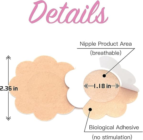100-pakning engangs brystvortedeksel – selvklebende usynlige BH-innlegg for kvinner, standard 6 cm, beige, pustende og komfortabel
