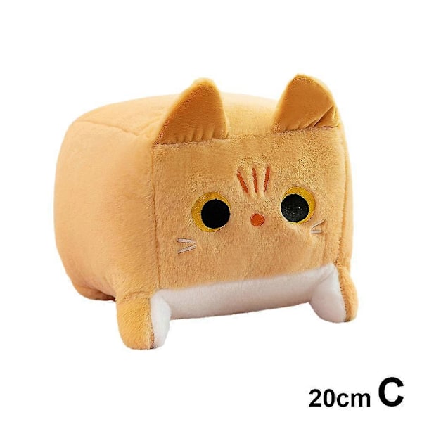 Söt Fyrkantig Plush Katt Leksak Fluffig Svart Katt Kudde Fylld Djur Plush Dock Brown 20cm