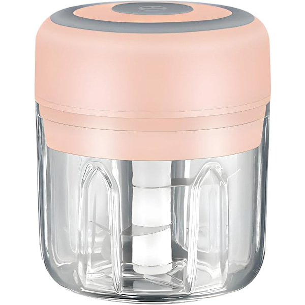 PINK - Mini elektrisk matberedare och vitlökshackare - 250 ml, USB-laddning, 3 blad - Perfekt för att hacka grönsaker, peppar Pink