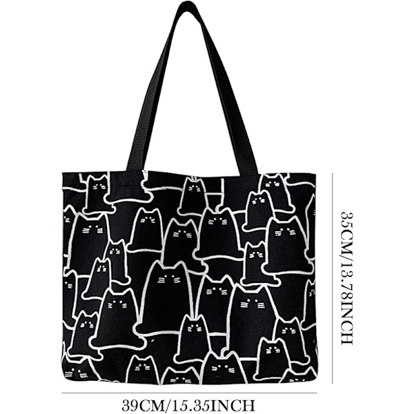 Katt Canvas Tote Bag, tote bag med dragkedja, canvasväska, bomull återanvändbar shoppingväska med ficka, söta katt tote strandväskor estetiska