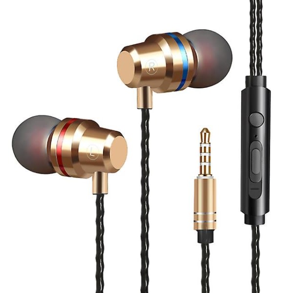 Korkea laatuinen metallilangallinen nauhoituskuuloke 3,5 mm Hifi Bass Stereo Sports Music -kuulokkeet mikrofonilla Xiaomi Hu Iphonelle (FMY) Champagne Gold