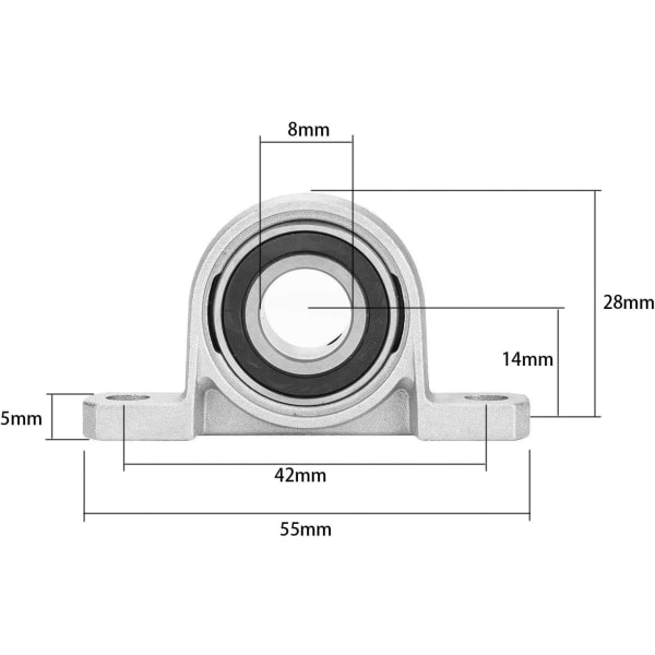 4 stk. Kuglelejer, Pudeblok Lejer, KP08 8mm Hul Zink Legering Indre Kuglemonteret Pudeblok Indsætningslejer, Flænsede Kuglelejer
