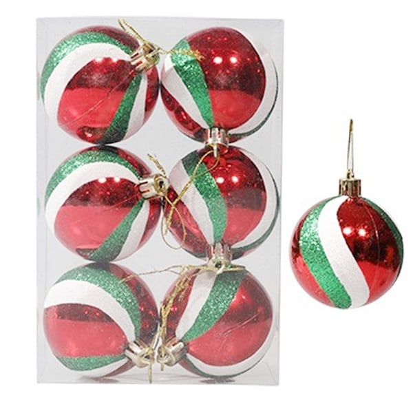 6 stk Julerkule Plast 6cm Glitterkule Juletre