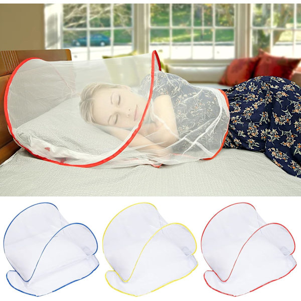 Myggnetting, sammenleggbar mini myggnetting for hode, ultralett pop-up myggtelt for sengetøy camping reiser uteplass Yellow