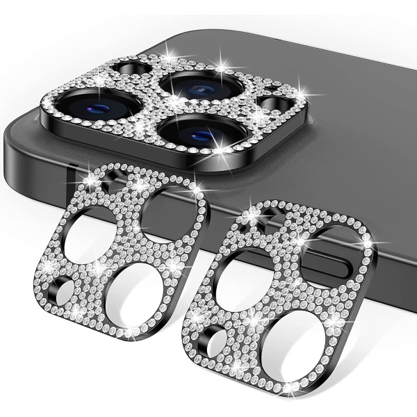 2-pakke Diamond Crystal kameralinsebeskytter kompatibel for Iphone 13 Pro(6.1")/13pro Max(6.7") Tilbehør Bling-kameradeksel, dekselvennlig, anti-sc Black Black