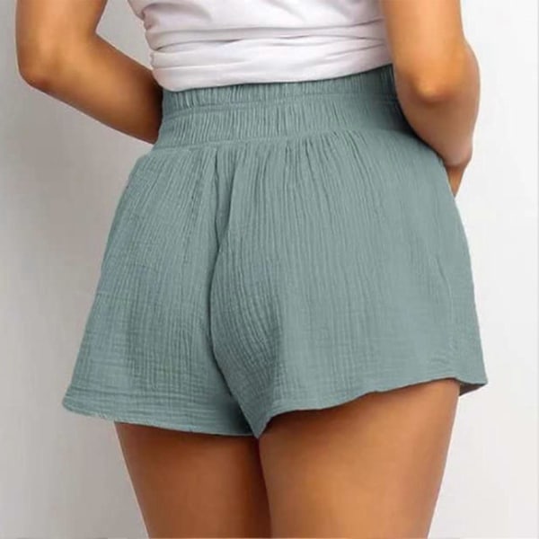 Högmidjade shorts med elastisk detalj, knapp, mjuka, ventilerande strandshorts för kvinnor flickor semester himmelsblå M