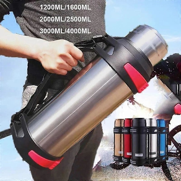 1200-3000ML Stor Termosflaska Vakuumflaskor Rostfritt Stål Isolerad Vatten Termisk Mugg Med Rem 48 Timmar Isolering blue 2500ml