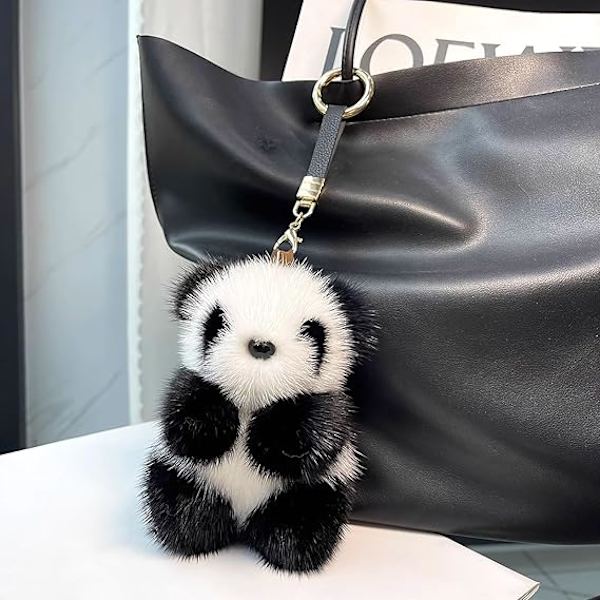Mjuk och fluffig pandadocka nyckelring plysch nyckelring dam handväska bilnyckelhållare väska plånbok prydnader hänge leksak för flicka present