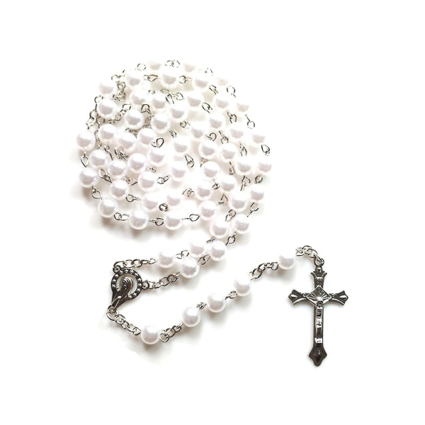 Kristent Rosenkrans Halsband Rosenkrans Choker För Jesus Religiösa smycken Dekorationer (Färg: Vit)