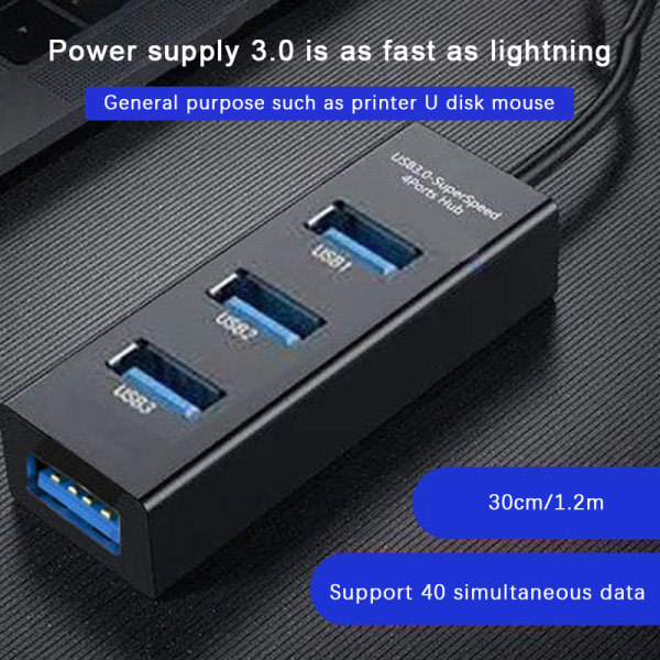 USB-hub Multi USB Splitter Hub Bruk strøm Black 1.2M