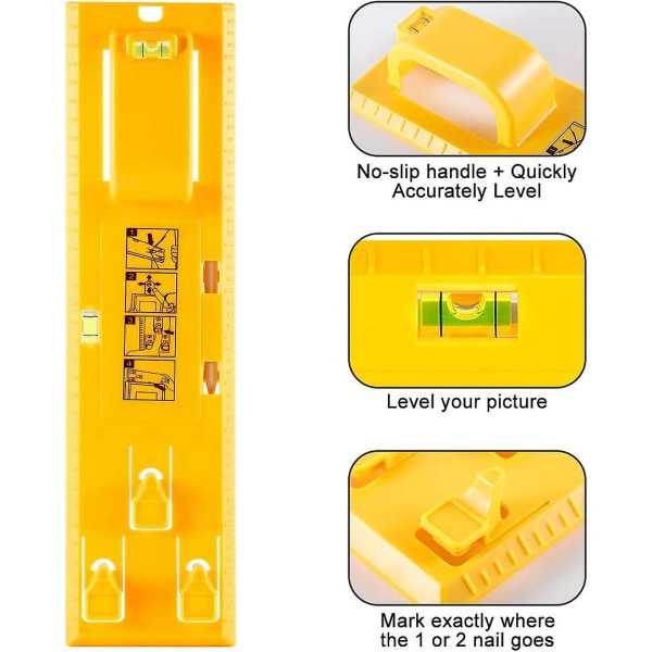 Bildupphängningsverktyg med Level Easy Frame Bildhängare Väggupphängningssats (gult upphängningsverktyg)
