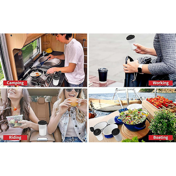 WARE Små Salt- og Peberbøsser til Rejser, Camping og Take-Away - Låsbare - 40g, Pakke med 2 Små sorte black Large