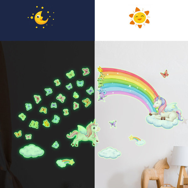 1. Regnbue Unicorn Veggklistremerker Veggklistremerker Sommerfugler Sky