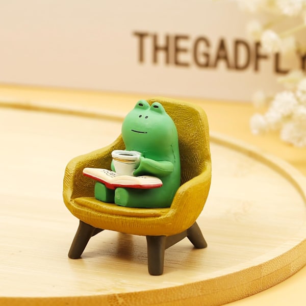 Miniatyrgroda statyett, mini groda figurer kreativ rolig groda skulptur små hartsgrodor prydnad dekorationer för kontor skrivbord bokhylla bord sovrum