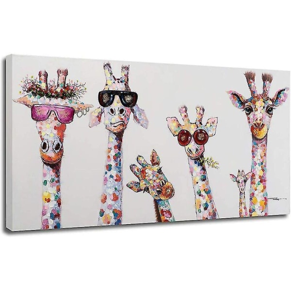 Graffiti kunst Farverigt dyr lærred maleri Nysgerrige giraffer familie pop kunst plakat print billede K