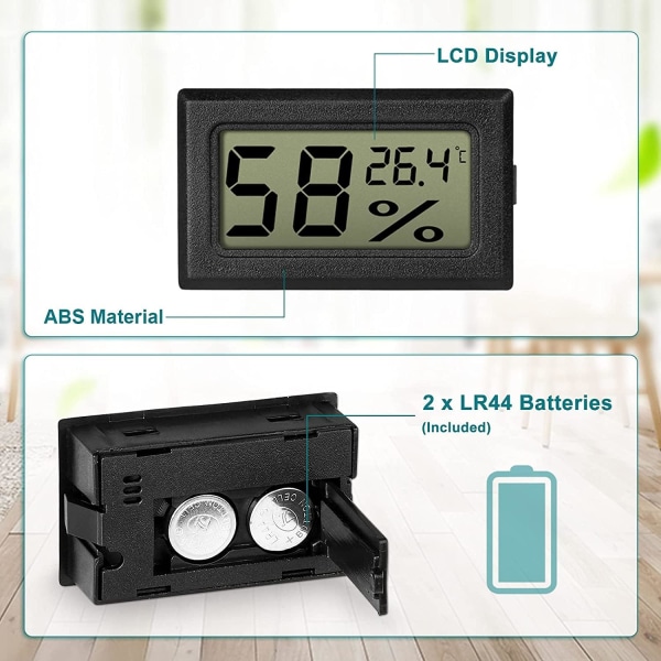 2-pack LCD digital hygrometer termometer, mini digital temperaturmätare fuktighetsmätare för växthusbilar hemmakontor, svart