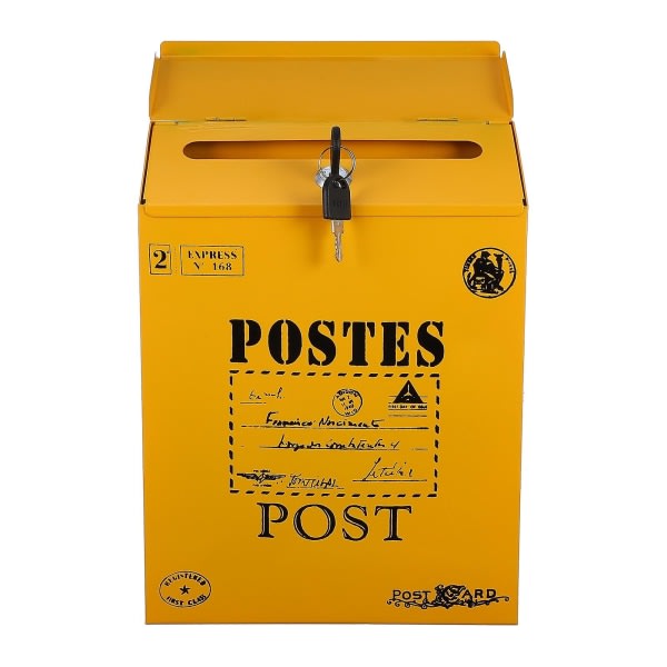 stk Lås postkasse Retro postkasse Væghængt postkasse Avis postkasse Gul29,3X21,7X6,5CM Gul 29,3X21,7X6,5CM