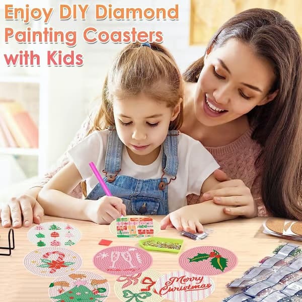igoodom 8 stk. jule-diamond art coaster-sæt med holder 8 Pcs Coaster(10cm Dia) MB628