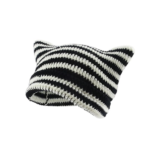 Naisten Beanie-pipo Pieni Paholainen Raidallinen Neulotu Wool Hat Talvi Kissan Korvat Hattu Green Beige