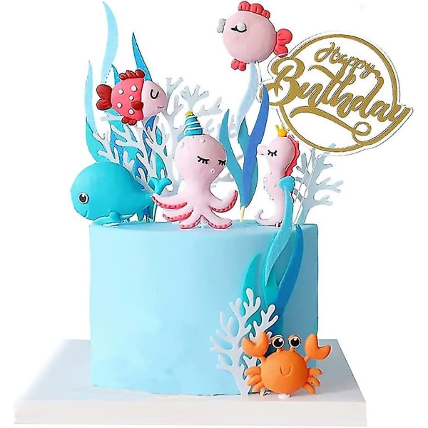 12 stk 3d havtema Kakedekorasjon Toppers Hippocampus Whale Clownfish Dyre Cake Toppers Picks For Kids Baby Shower Dåp Bursdagsfest Sup