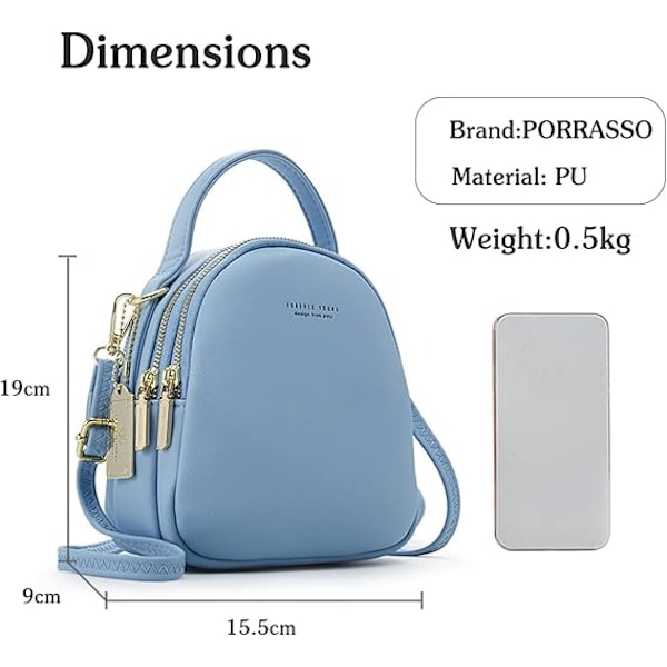 Mini Ryggsäck Dam Mode Handväska Flicka Vattentät Cross-body Väska med Hörlurs Hål Damer Läder Dagryggsäck Dating Resa Blue