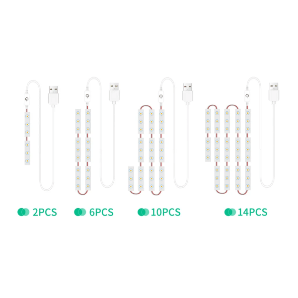 14 stk LED-speil lys dimbar berøring kontroll speil lys bad speil lys med USB-kabel LED-stripe lys speil