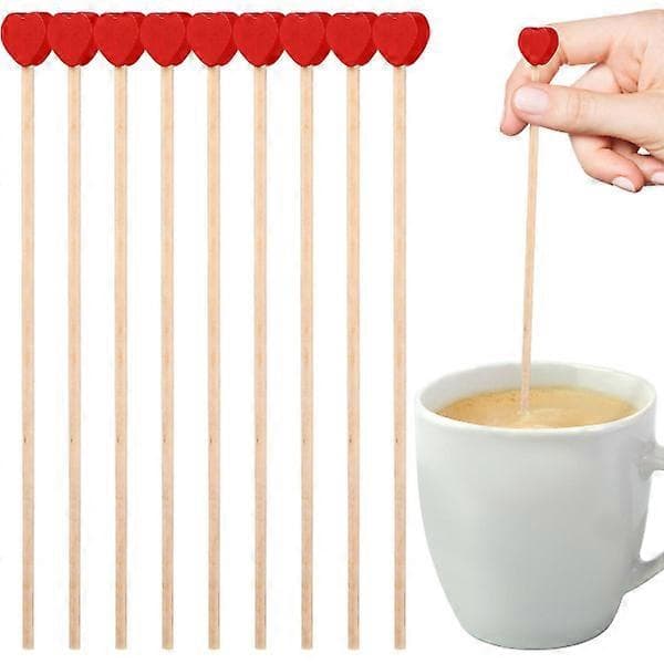 100 trærørepinde til kaffe Hjerte Lang Træ Honning Rørepind St
