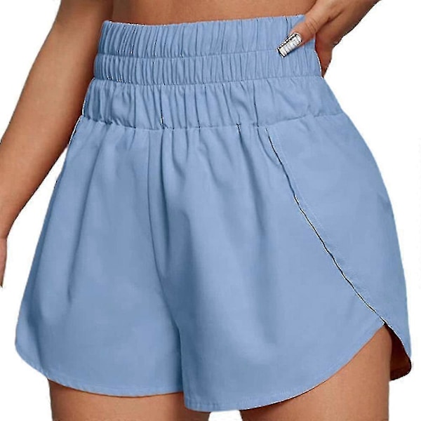 Elastiska löparshorts med hög midja för damer, lösa sportshorts för fitness, hotpants Blue S