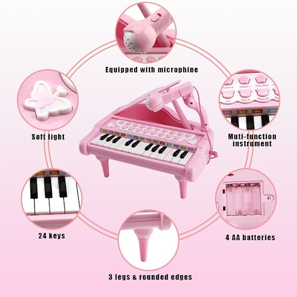 Babypiano leksak för 1 2 3 år gammal - Pianotangentbord för småbarn - Piano för barn med mikrofon för pojkar och flickor