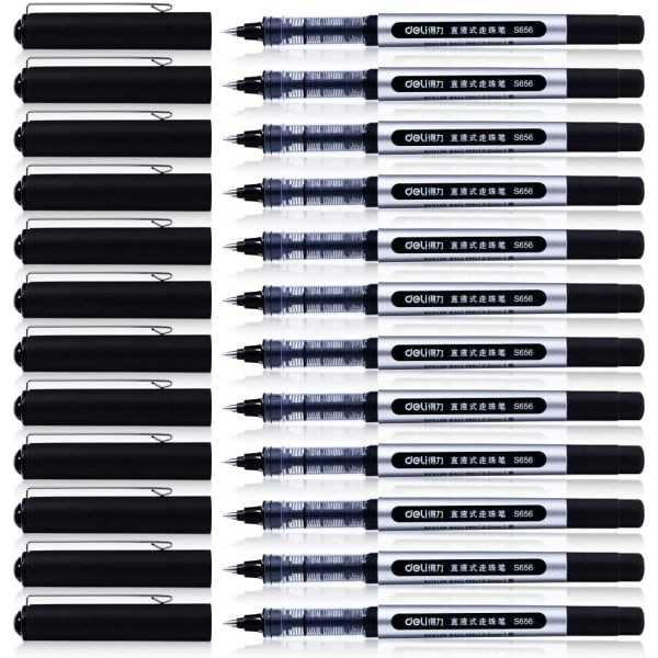 Flytande bläckpennor, 12 st 0,5 mm kulspetspennor i svart gel för vuxna att skriva anteckningar i skolan och på kontoret Svart 14,3 x 7,6 x 2,7 centimeter