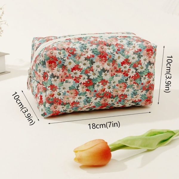 Blommig Puffy Quiltad Makeup Bag Stor Resväska Kosmetisk Väska GUL GUL YELLOW