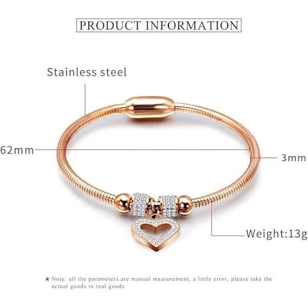 Smycke Hjärta Charm Födelsedag Armband Rostfritt Stål Kärlek Bangle Manschett Smycke Armband för Kvinnor