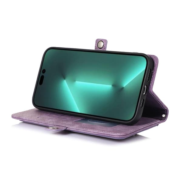 Multi Card Mobiltelefon Læder Etui Til Iphone 15 Pro Max Purple