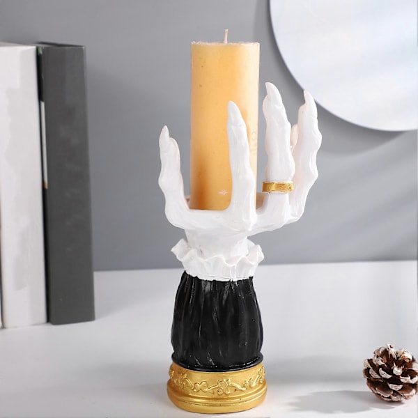 Halloween Dekoration Resin 3D Häxhand Ljushållare Skräck Gotisk Hem Skrivbordbricka för Halloween Tema Dekor