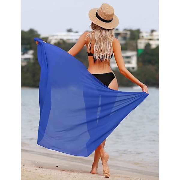 Strandkjol för kvinnor, strandkläder, chiffongsaron, baddräktsskydd för baddräkter, lång halsduk, halva strandpareos för sommaren Navy Blue
