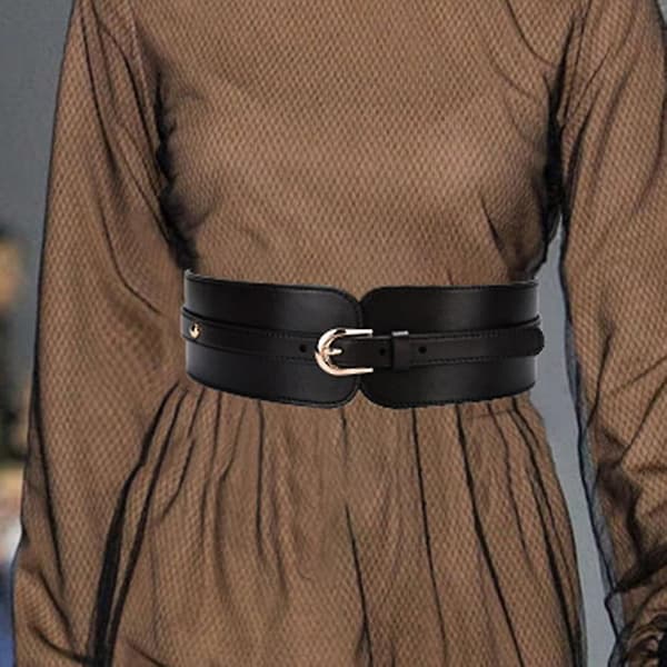Dame Casual Simpelt Bredt Bælte Spænde Bælte Elastisk Bælte Black