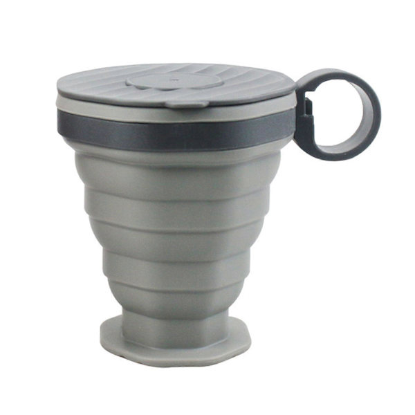Hopfällbar Resemugg i Silikon, Portabel Kaffekopp för Varma och Kalla Drycker, Återanvändbar To-Go Kaffemugg i Fickformat Grey